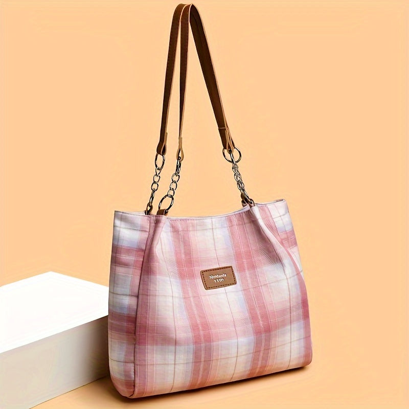 Eleanor Plaid Shoulder Tote Bag – Structured Canvas Carryall