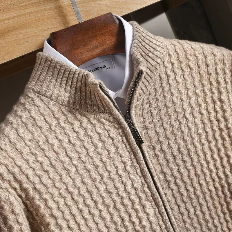 Esteban Men’s Zip Sweater – Merino Wool with Waffle-Knit Texture