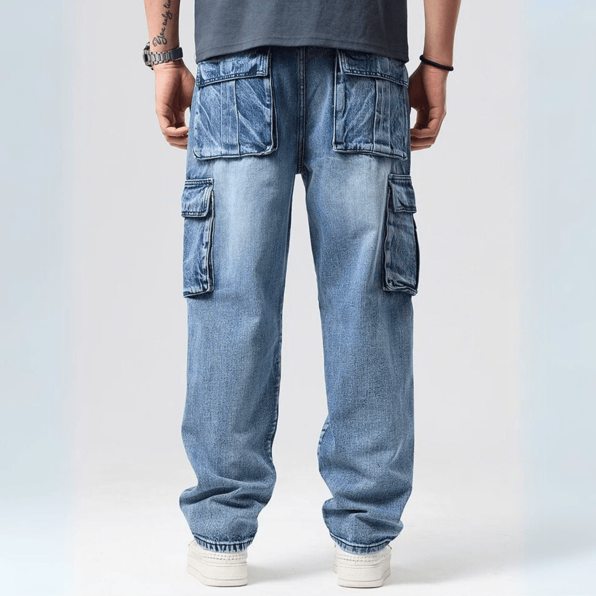 Vincent Denim Cargo Pants – Stretch Cotton Utility Jeans with Tapered Fit