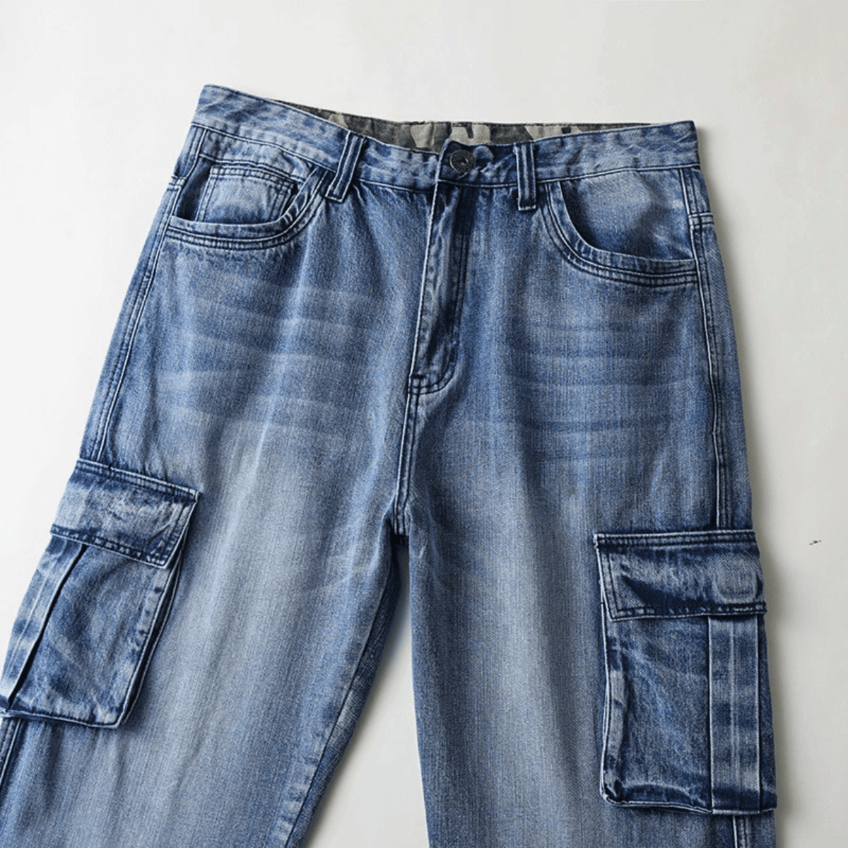 Vincent Denim Cargo Pants – Stretch Cotton Utility Jeans with Tapered Fit