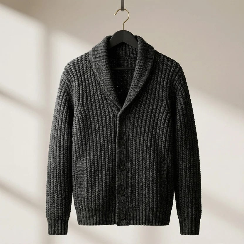 Marcus Men’s Cardigan – Chunky Knit Button-Up Shawl Collar Cardigan