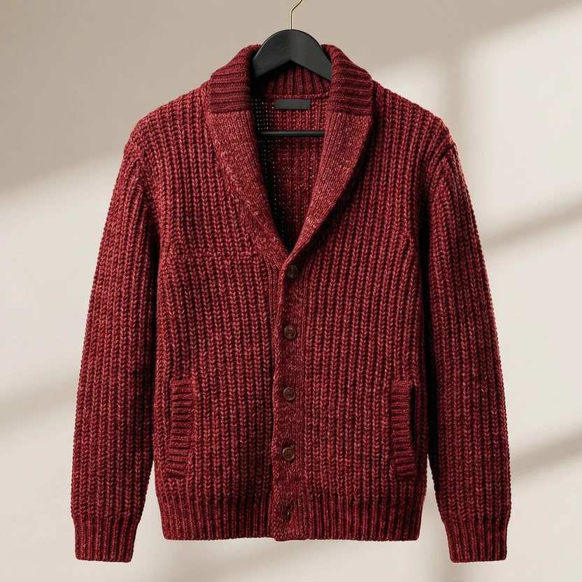 Marcus Men’s Cardigan – Chunky Knit Button-Up Shawl Collar Cardigan
